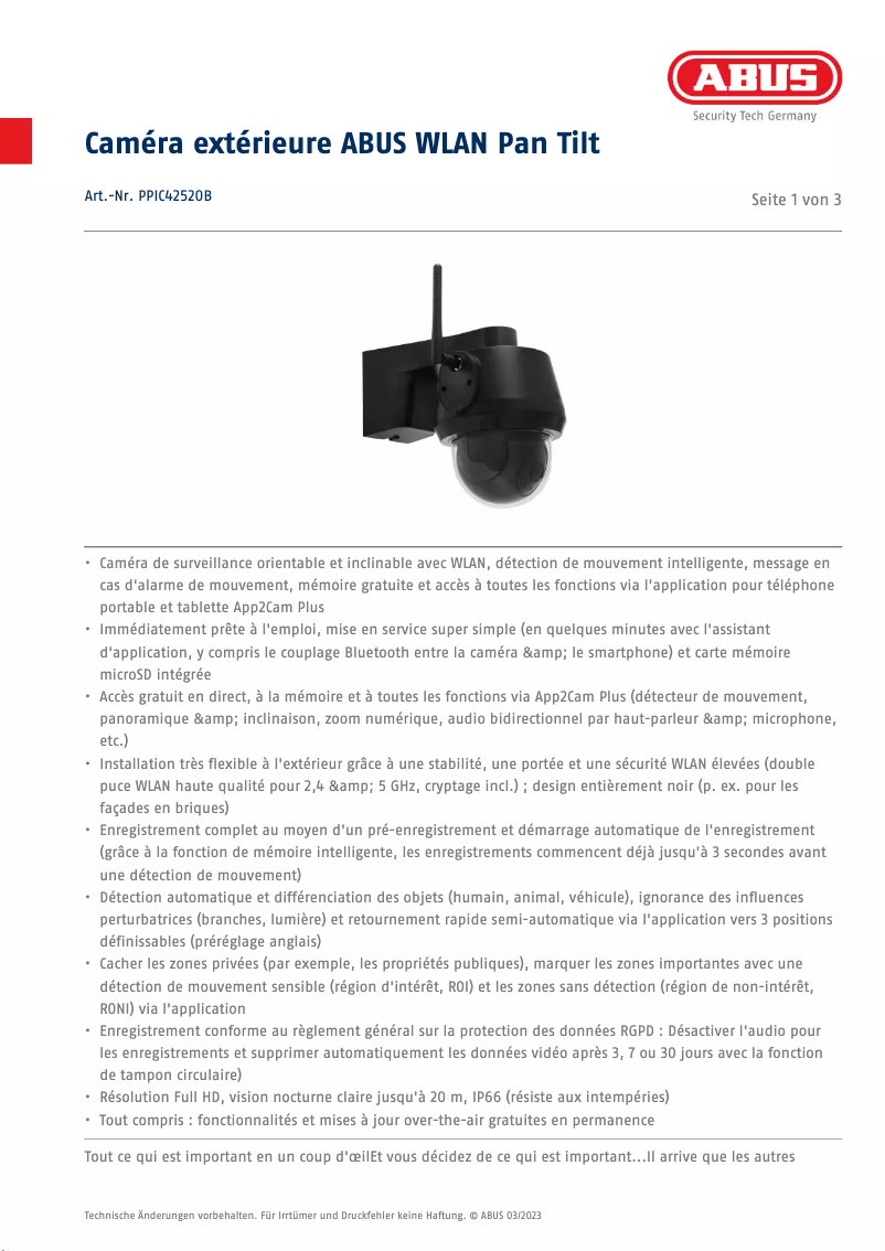 Page n°1 - Fiche technique Abus PPIC42520B