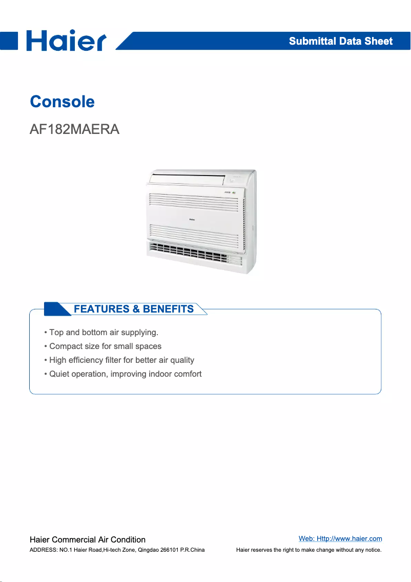 Page 1 de la notice Manuel utilisateur Haier AF182MAERA