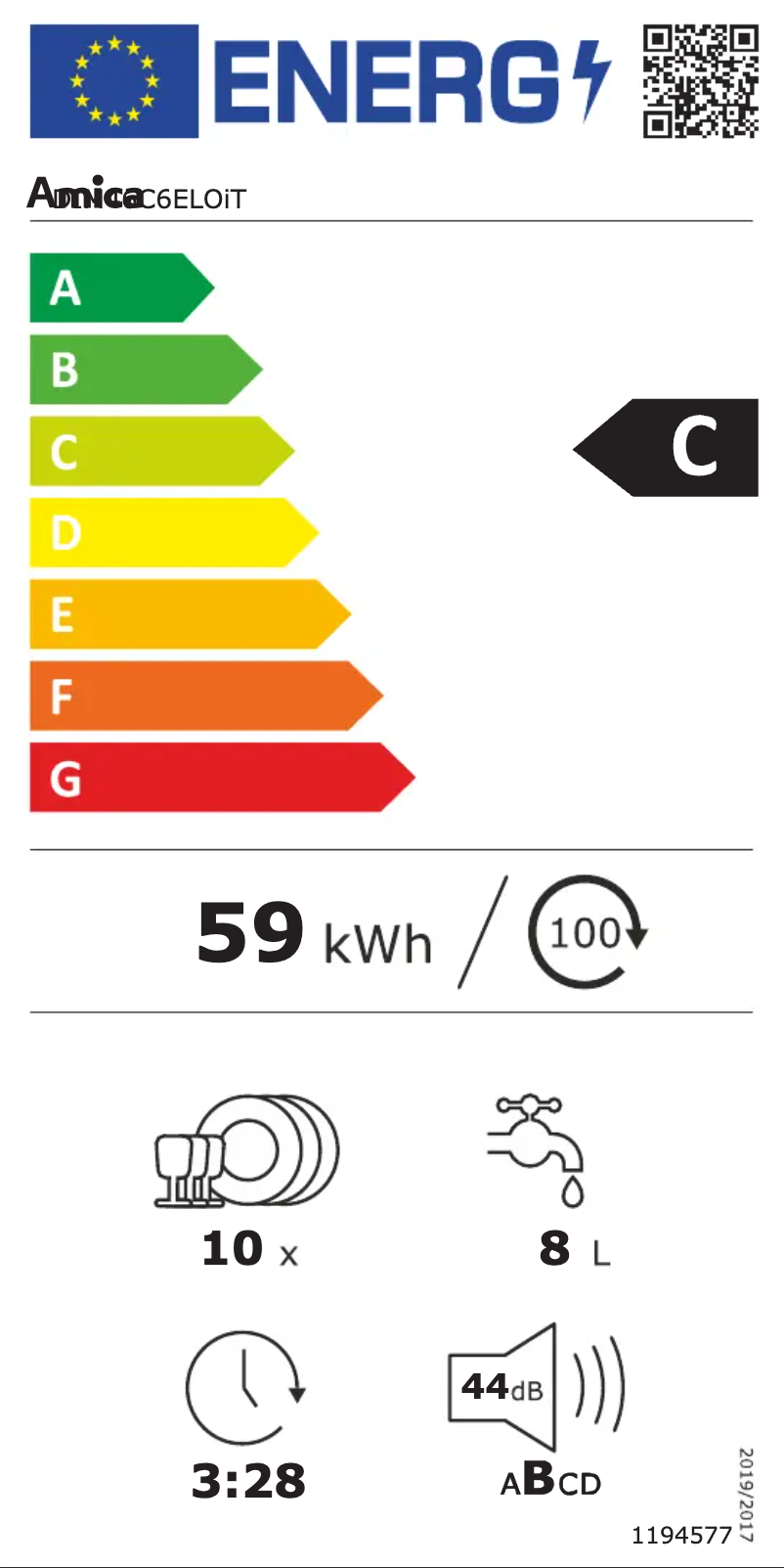 Page 1 de la notice Label énergétique Amica DIM46C6ELOiT