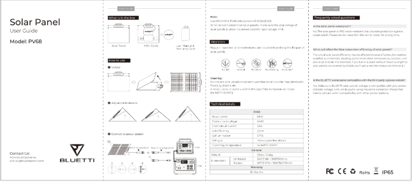 Page 1 de la notice Manuel utilisateur Bluetti PV68