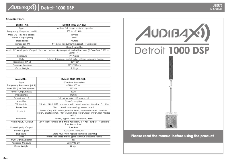 Page 1 de la notice Manuel utilisateur Audibax Detroit 1000 DSP