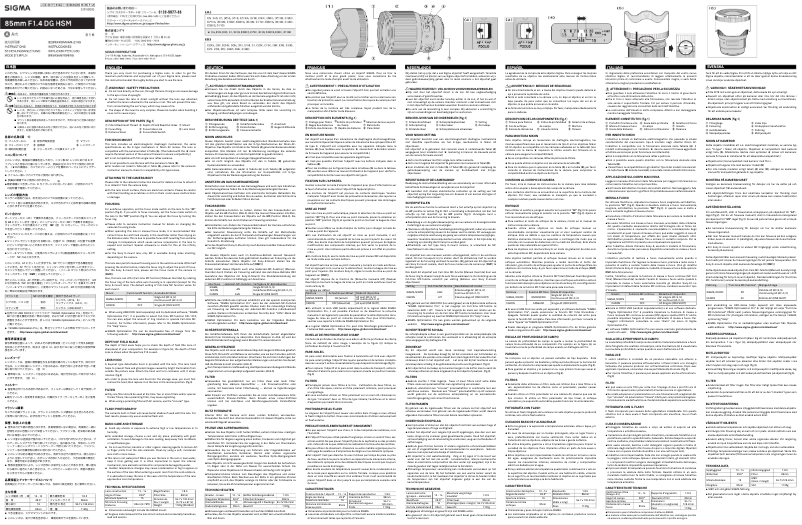Page 1 de la notice Manuel utilisateur Sigma 85mm f1.4 EX DG HSM
