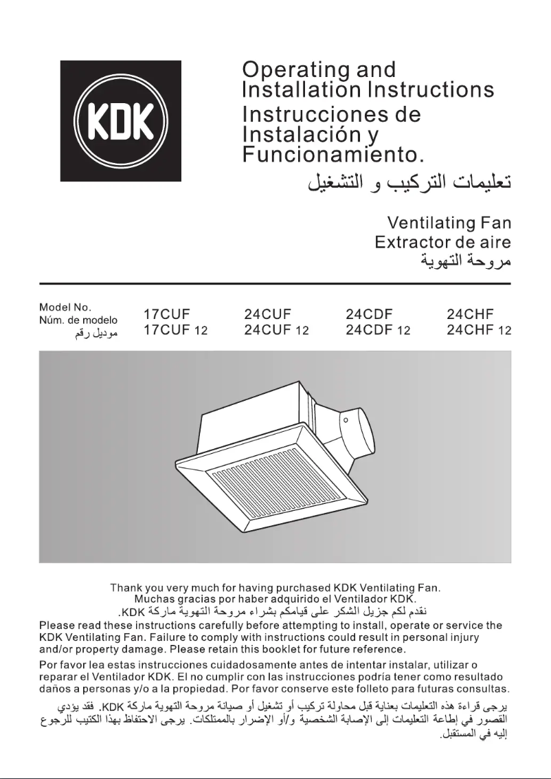 Page 1 de la notice Manuel utilisateur KDK 24CHF