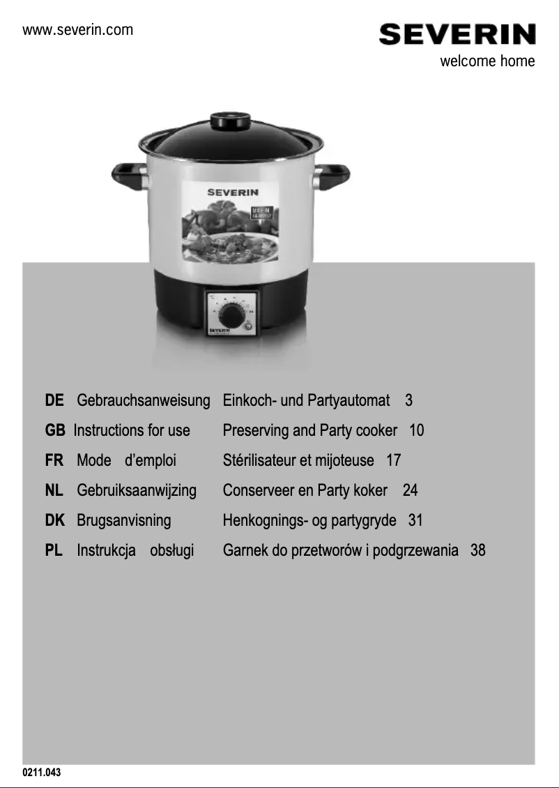 Page 1 de la notice Manuel utilisateur Severin EA 3657
