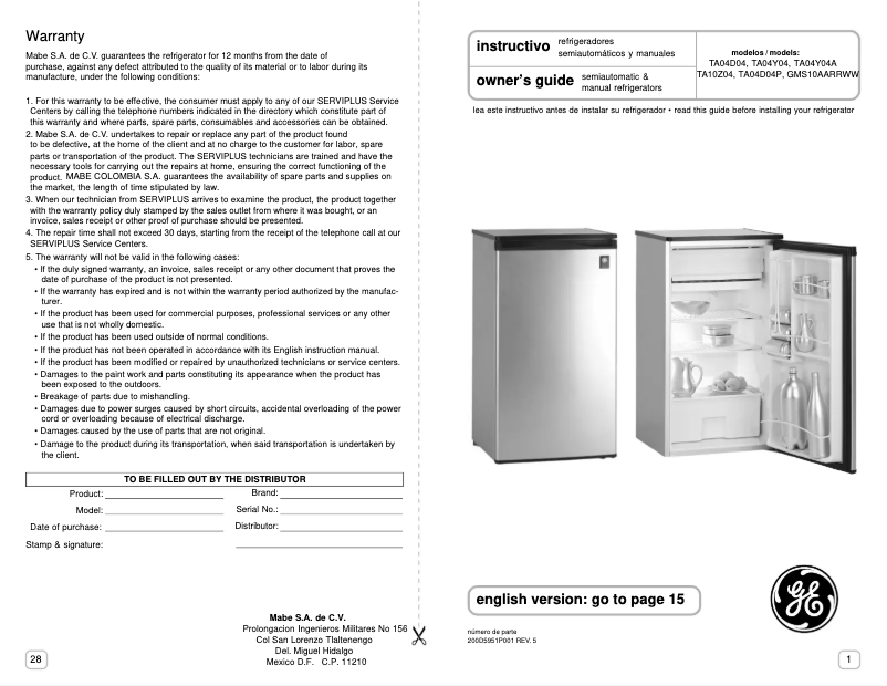 Image de la première page du manuel de l'appareil TA04Y07