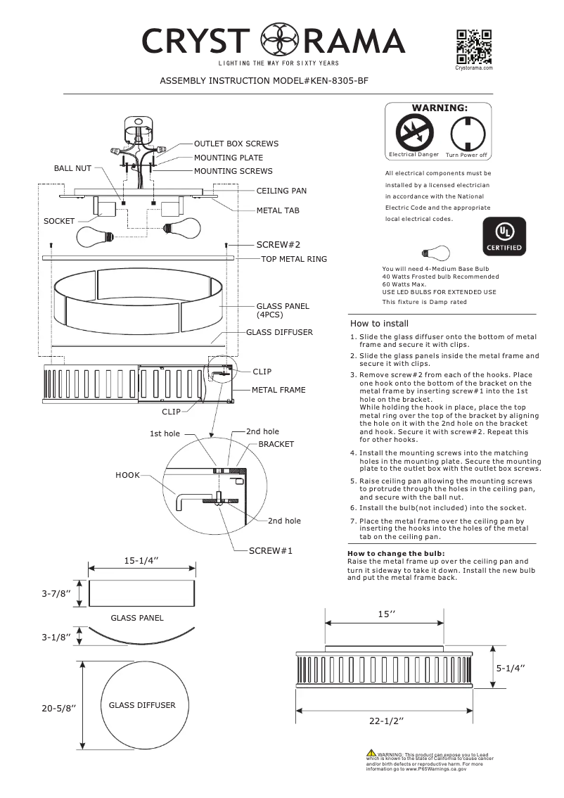 Page n°1 - Manuel utilisateur Crystorama Kendal KEN-8305-BF