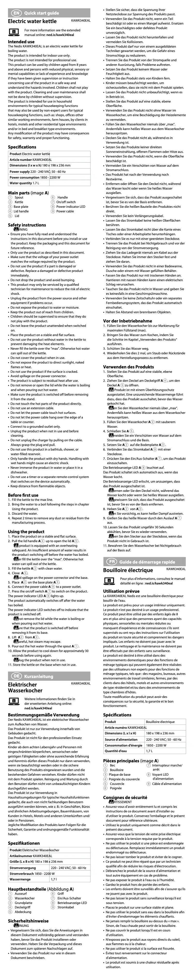 Page n°1 - Manuel utilisateur Nedis KAWK340EAL