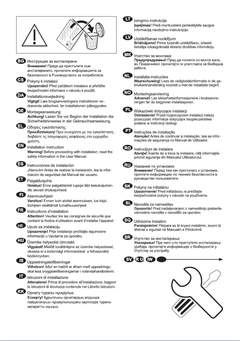 Page 1 de la notice Guide d'installation Electrolux YW9F1168DA