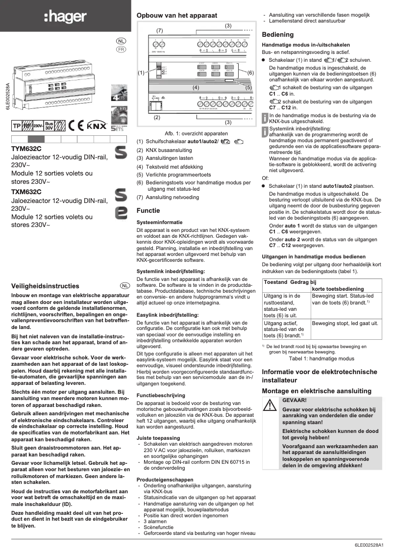 Page 1 de la notice Manuel utilisateur Hager TXM632C