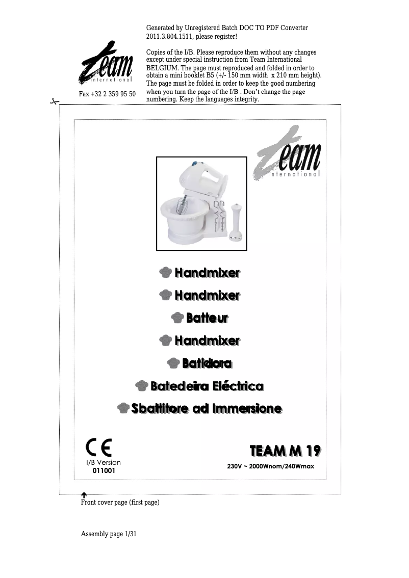 Page n°1 - Manuel utilisateur Team M 19