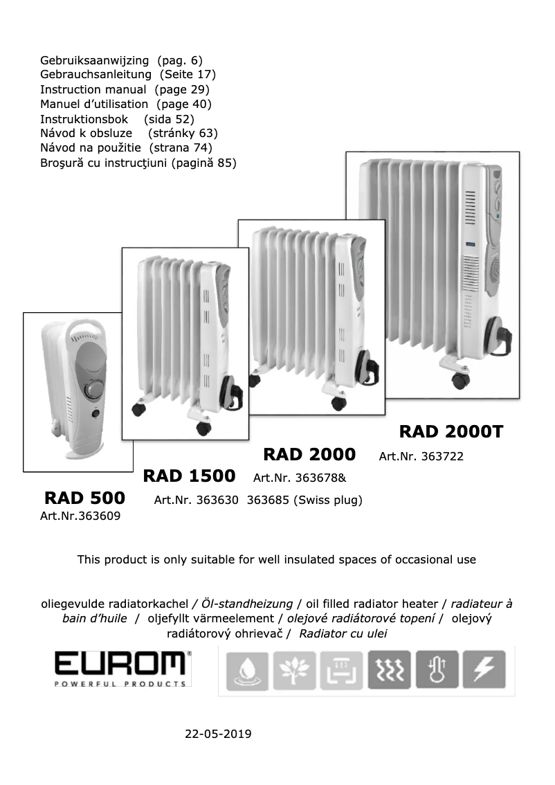 Page n°1 - Manuel utilisateur Eurom RAD 1500