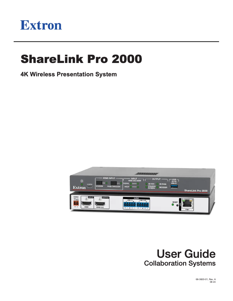 Page 1 de la notice Manuel utilisateur Extron ShareLink Pro 2000