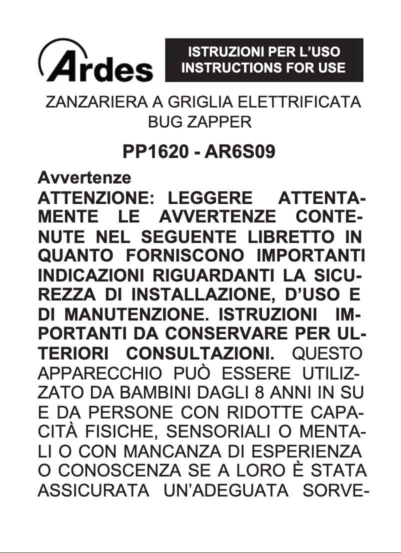 Page 1 de la notice Manuel utilisateur Ardes PP1620