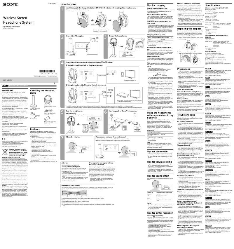 Page 1 de la notice Manuel utilisateur Sony MDR-RF895RK