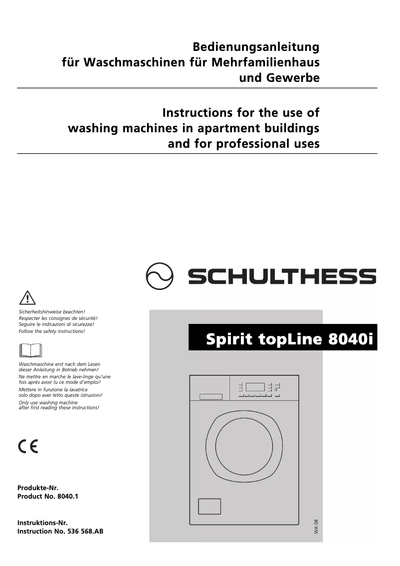 Page 1 de la notice Manuel utilisateur Schulthess Spirit TopLine 8040i