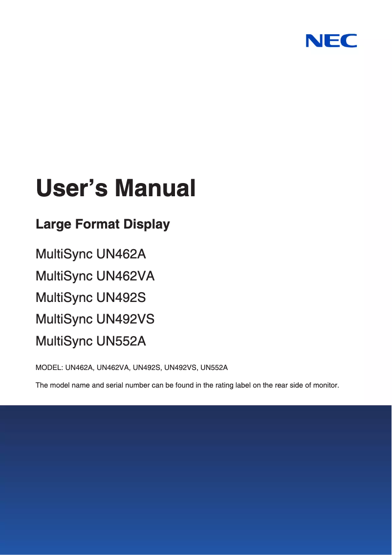 Page 1 de la notice Manuel utilisateur NEC MultiSync UN492S