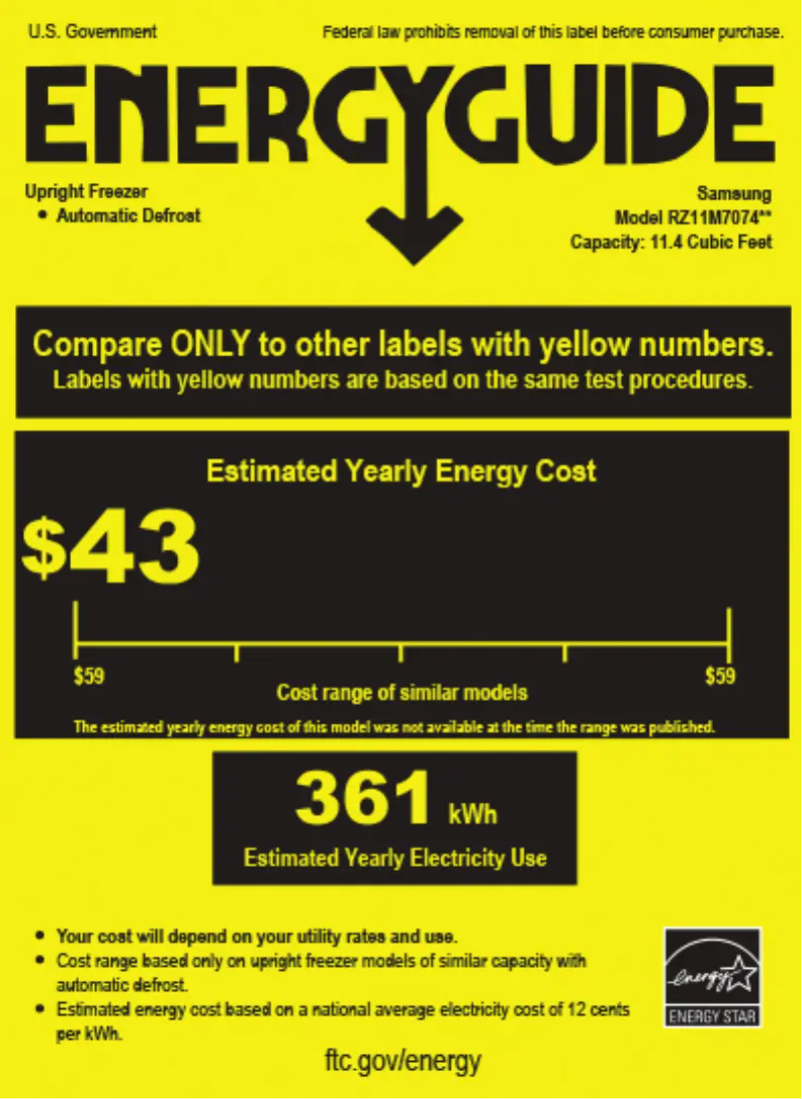 Page 1 de la notice Label énergétique Samsung RZ11M7074SA