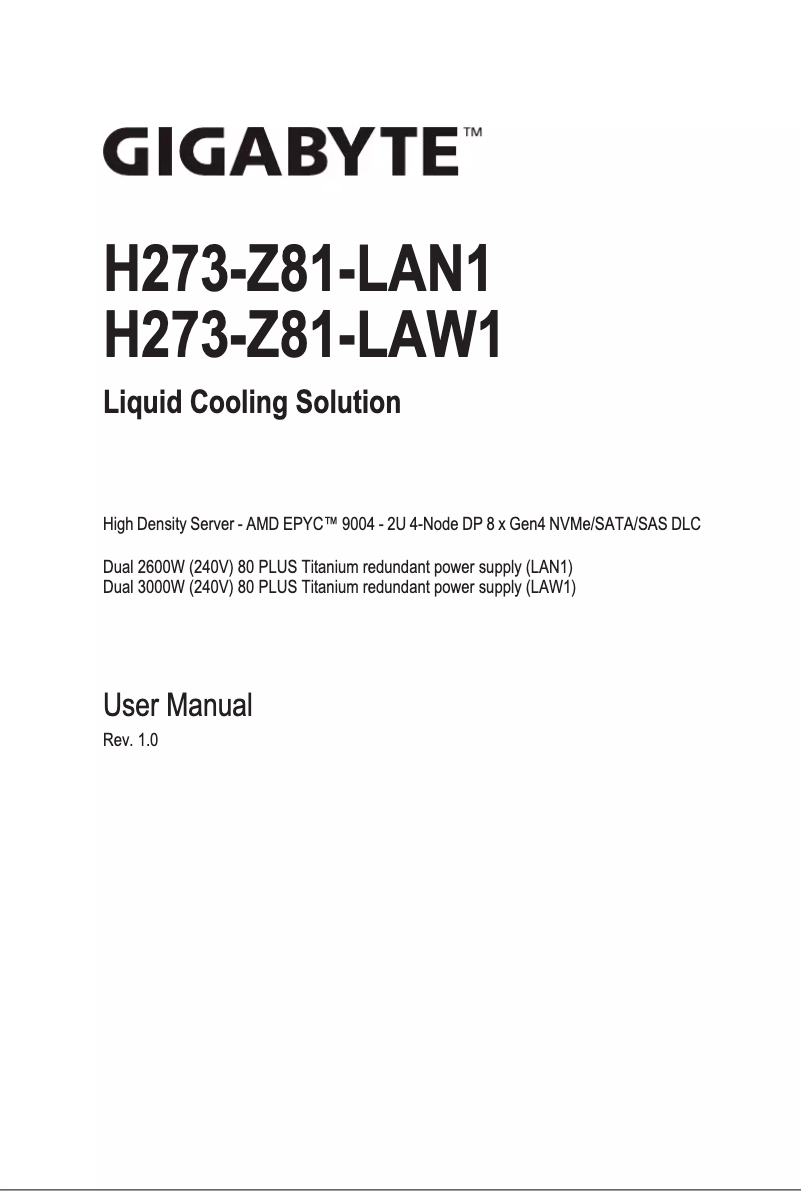 Page 1 de la notice Manuel utilisateur Gigabyte H273-Z81