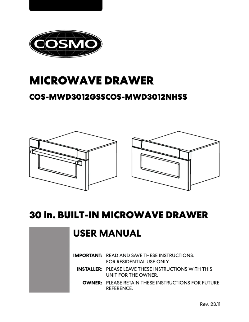 Page n°1 - Manuel utilisateur Cosmo COS-MWD3012NHSS