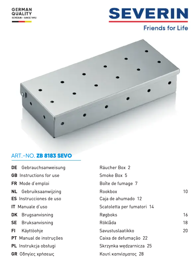 Page 1 de la notice Manuel utilisateur Severin ZB 8183