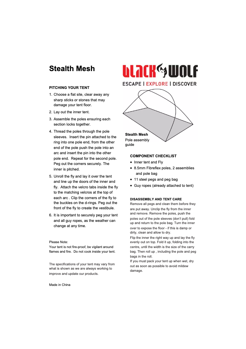 Page n°1 - Manuel utilisateur Black Wolf Stealth Mesh