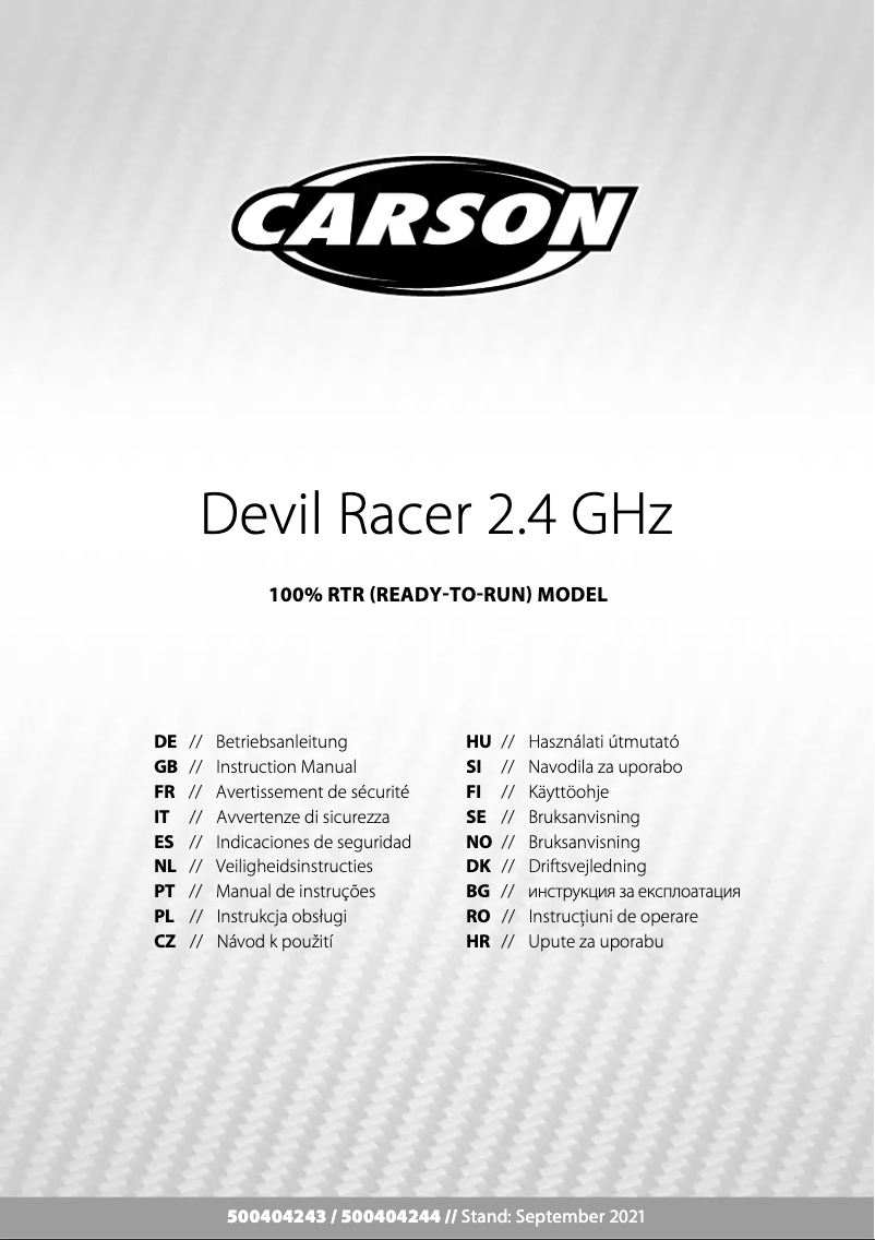 Page 1 de la notice Manuel utilisateur Carson Devil Racer