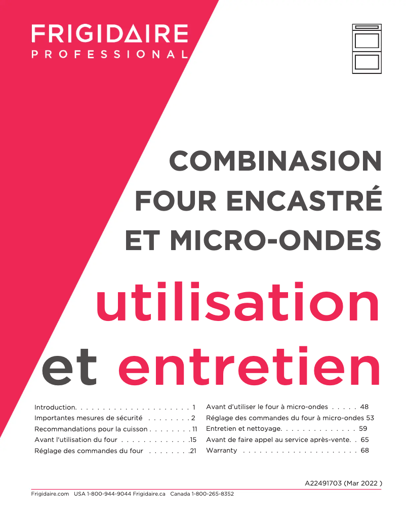 Page 1 de la notice Manuel utilisateur Frigidaire PCWM3080AF