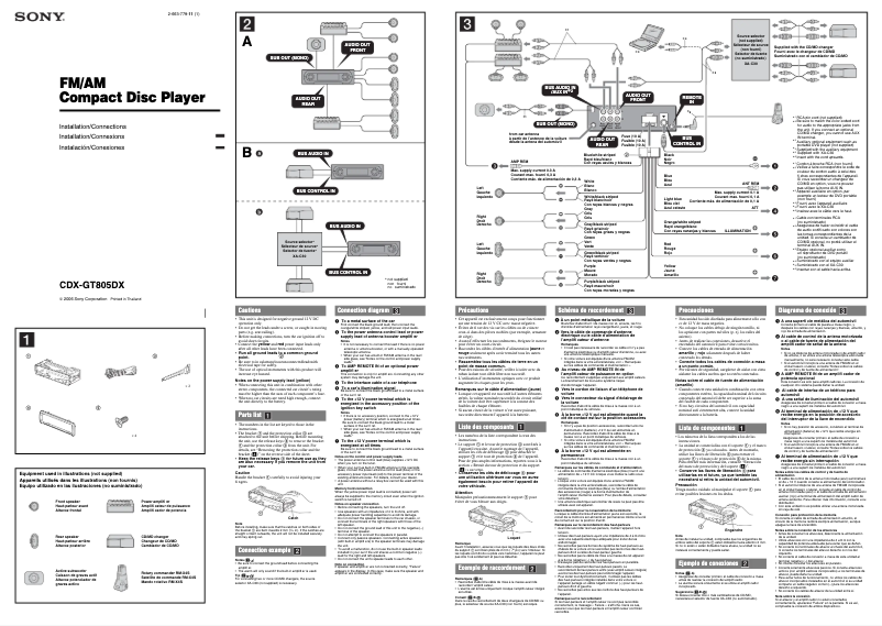 Page 1 de la notice Guide d'installation Sony CDX-GT805DX