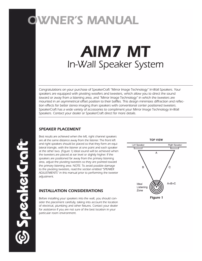 Page 1 de la notice Manuel utilisateur SpeakerCraft AIM7 MT One