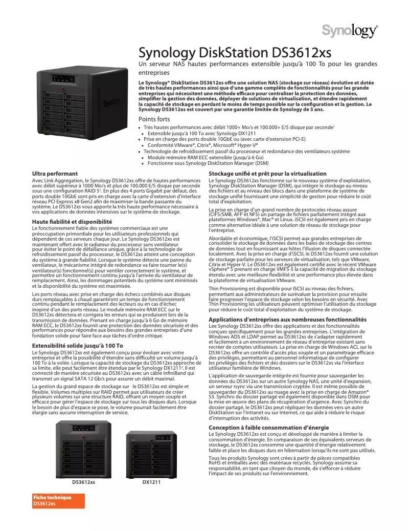 Page n°1 - Fiche technique Synology DS3612xs