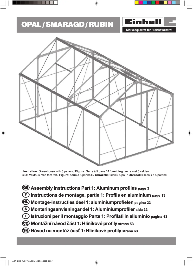 Page 1 de la notice Manuel utilisateur Einhell OPAL 1