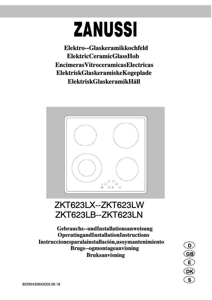 Image de la première page du manuel de l'appareil ZKT623LN