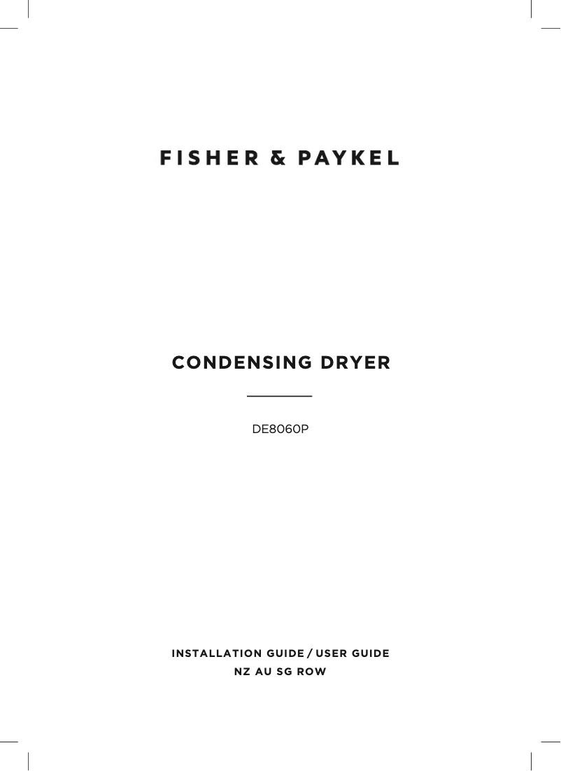 Page 1 de la notice Guide d'installation Fisher & Paykel DE8060P3