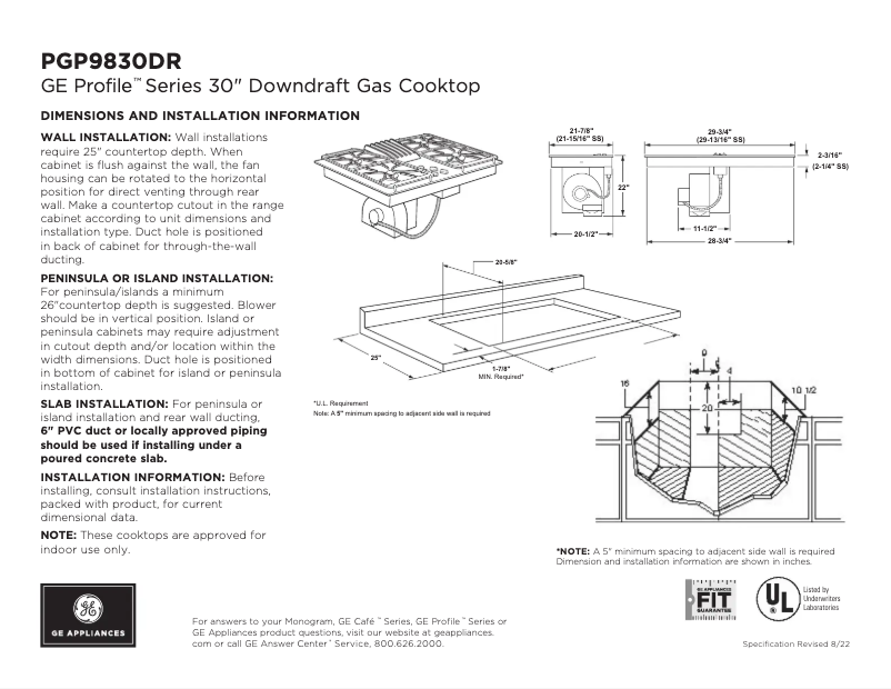 Page 1 de la notice Fiche technique GE Profile PGP9830DRBB