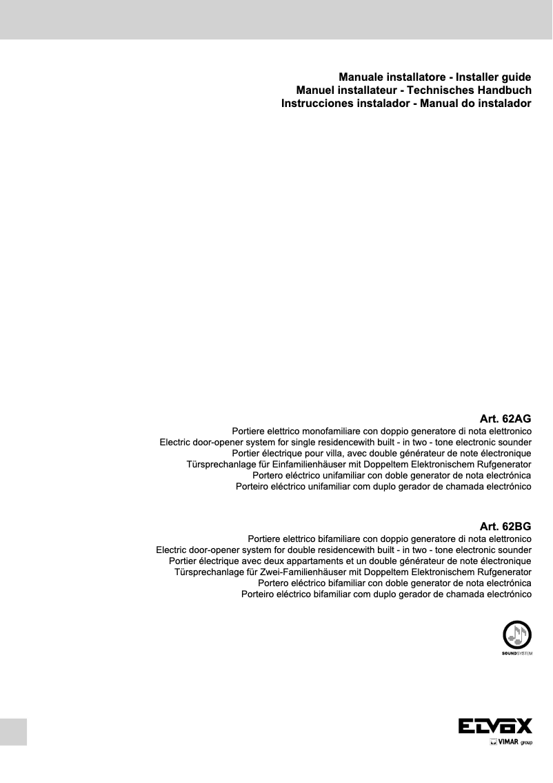 Page 1 de la notice Manuel utilisateur Vimar ELVOX 62AG