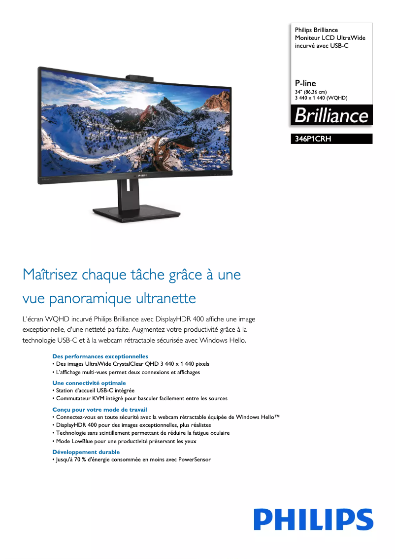 Page 1 de la notice Fiche technique Philips P Line 346P1CRH