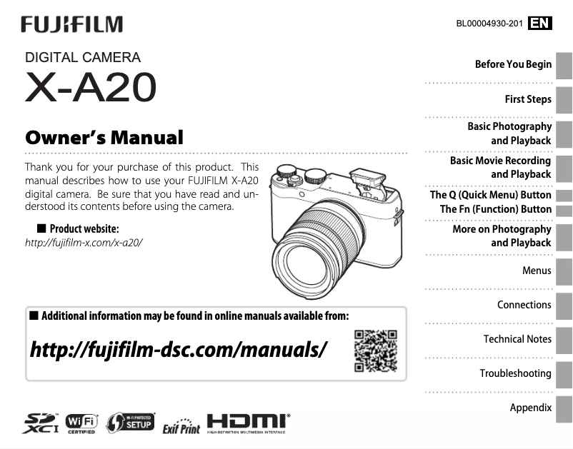 Image de la première page du manuel de l'appareil X-A20