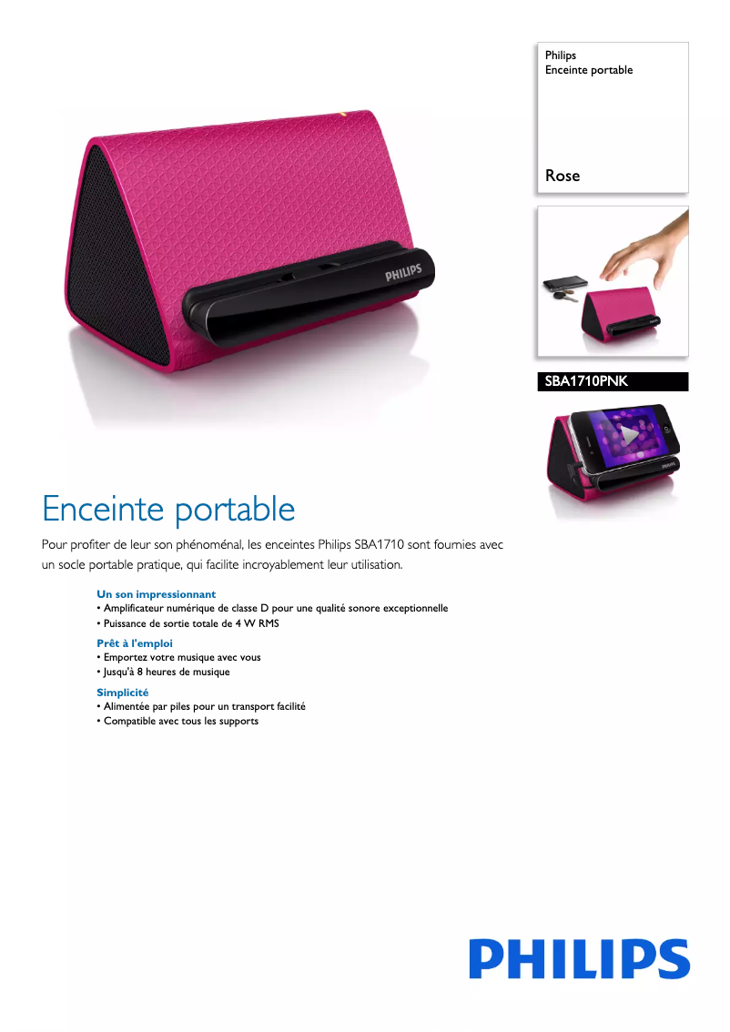 Page 1 de la notice Fiche technique Philips SBA1710