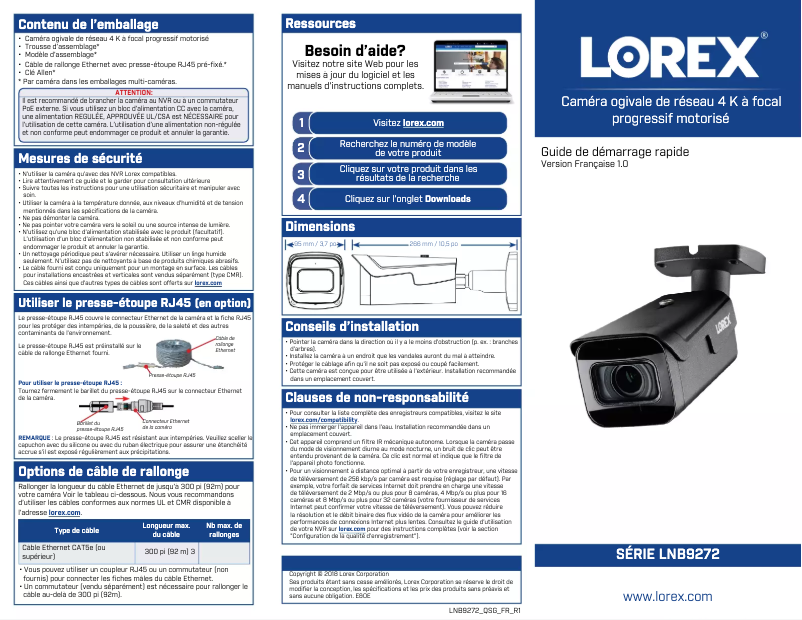 Page n°1 - Manuel utilisateur Lorex LNB9272