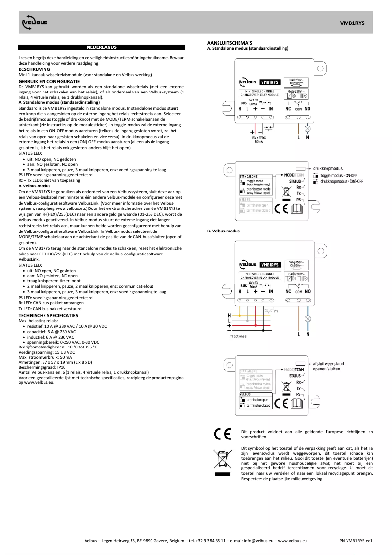 Page 1 de la notice Manuel utilisateur Velbus VMB1RYS