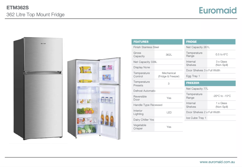 Page n°1 - Fiche technique Euromaid ETM362S