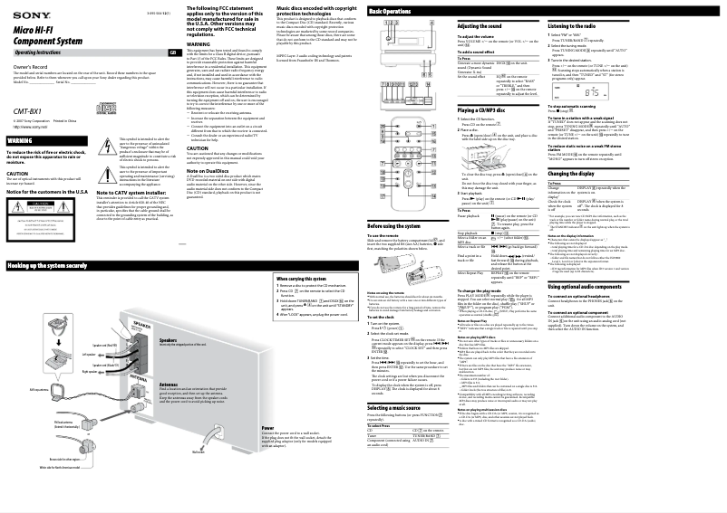 Image de la première page du manuel de l'appareil CMT-BX1