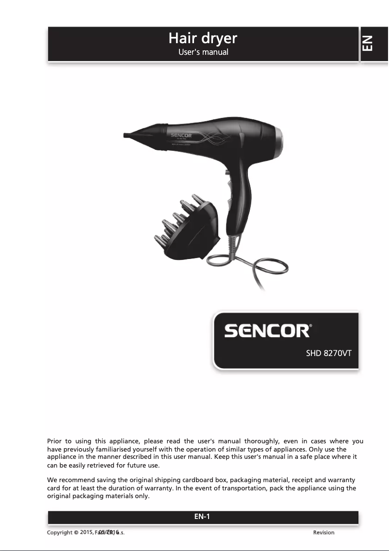 Page n°1 - Manuel utilisateur Sencor SHD 8270VT