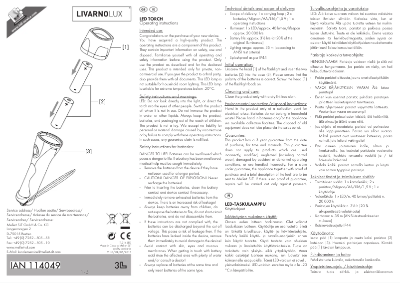 Page 1 de la notice Manuel utilisateur Livarno Lux IAN 114049
