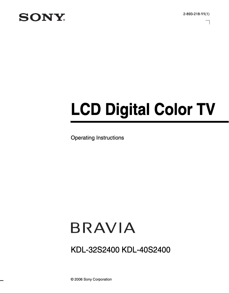 Page 1 de la notice Manuel utilisateur Sony Bravia KDL-40S2400