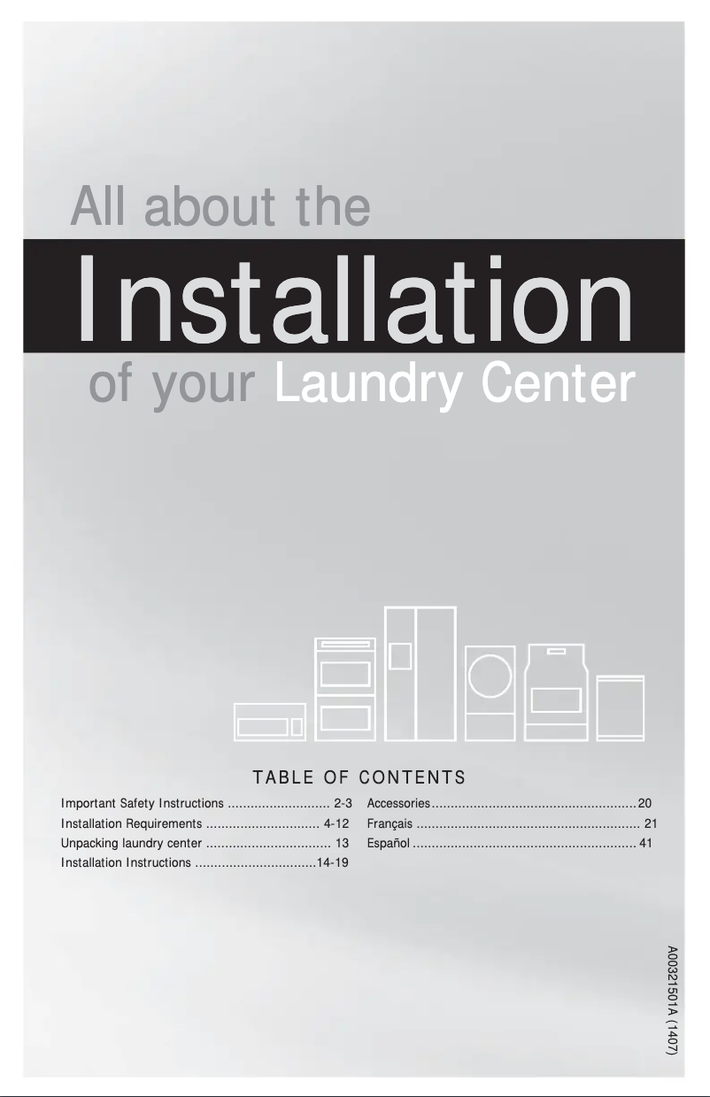 Page 1 de la notice Guide d'installation Frigidaire FFLE4033QW