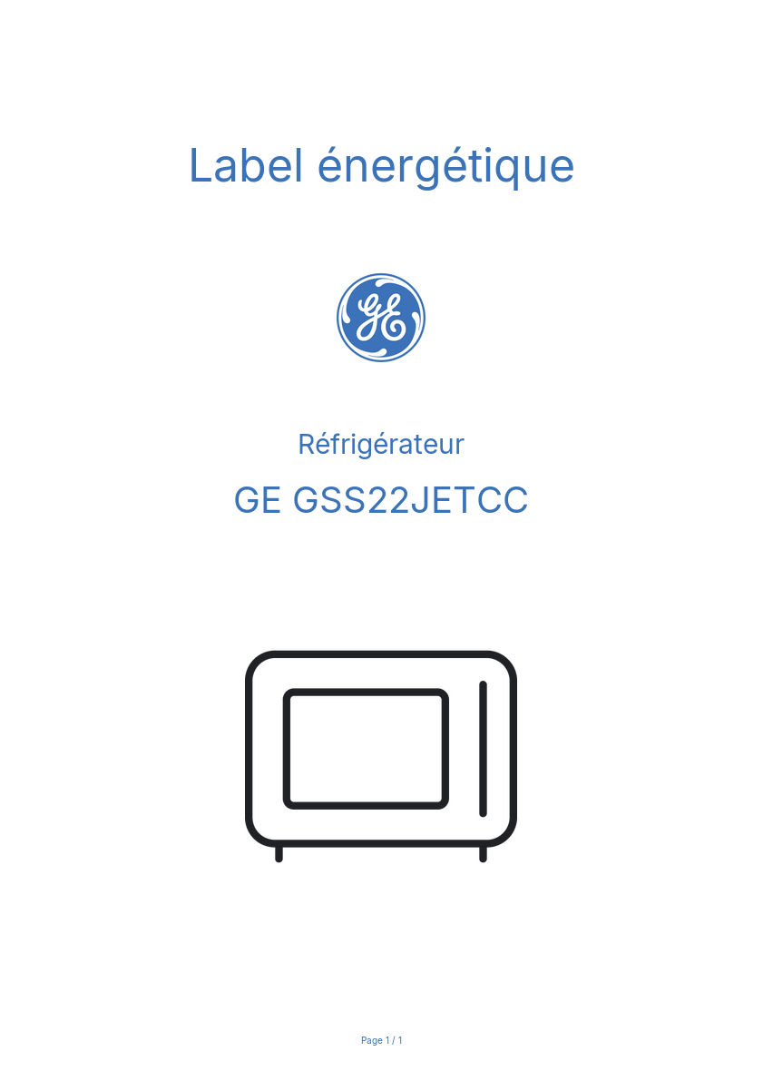 Page n°1 - Label énergétique GE GSS22JETCC