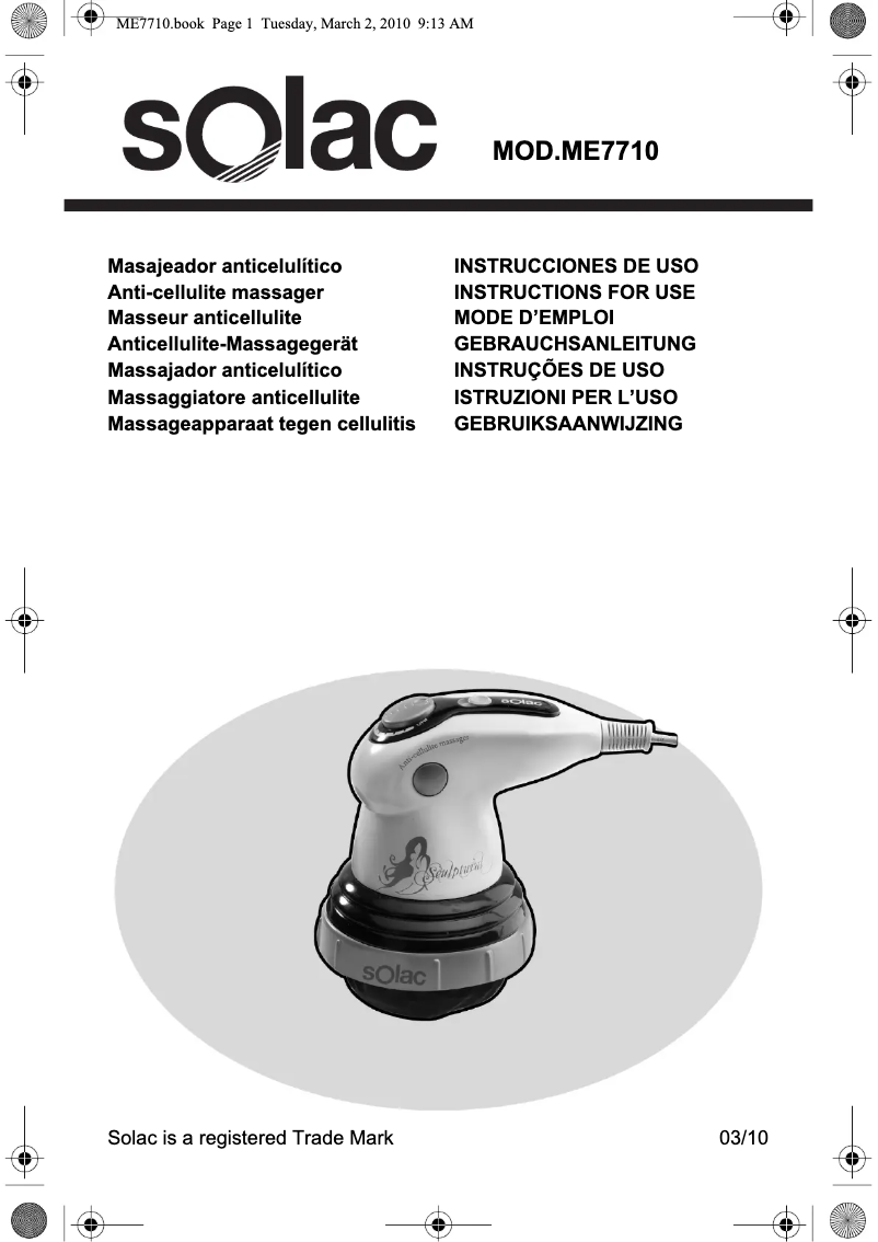 Page 1 de la notice Manuel utilisateur Solac ME7710