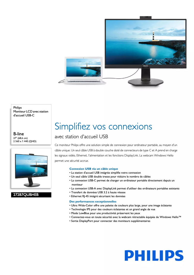 Page 1 of the manual Technical Sheet Philips B Line 272B7QUBHEB