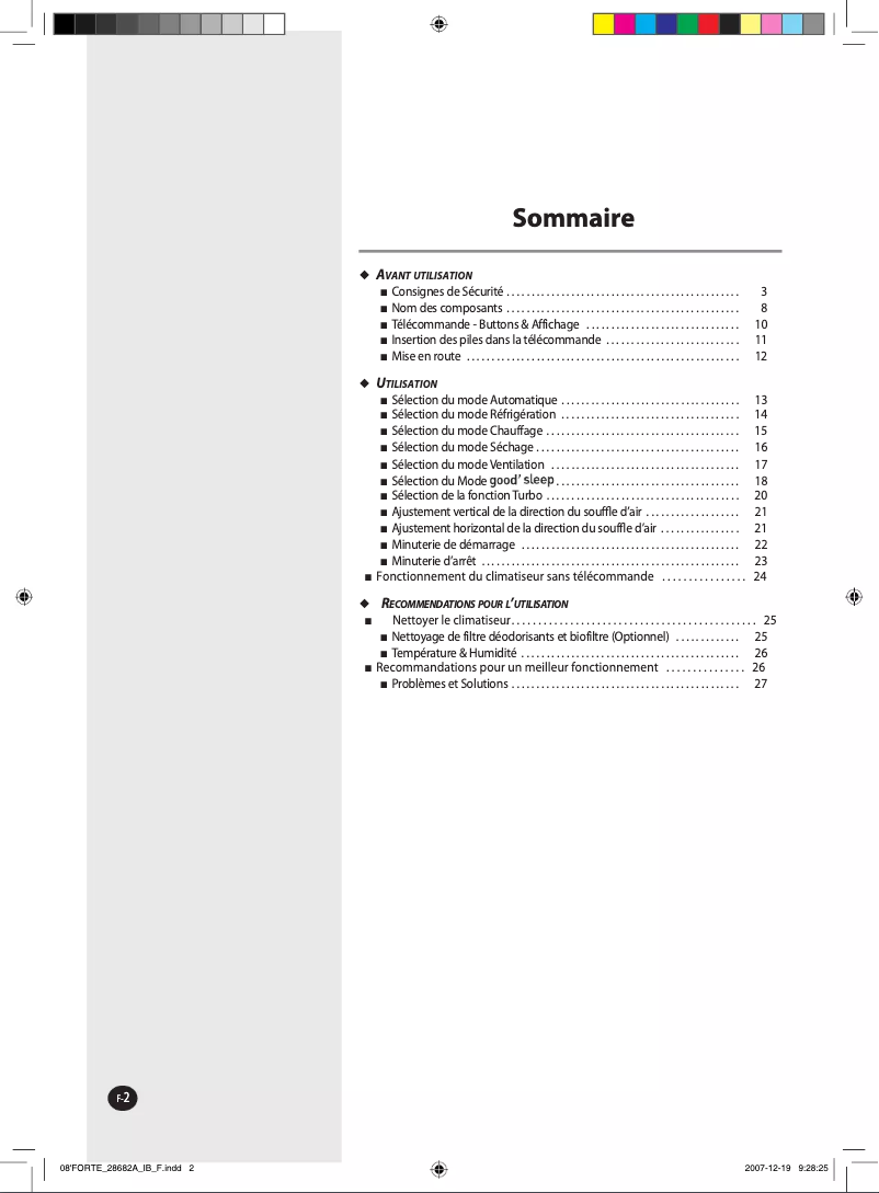 Image de la première page du manuel de l'appareil AQ24FCX